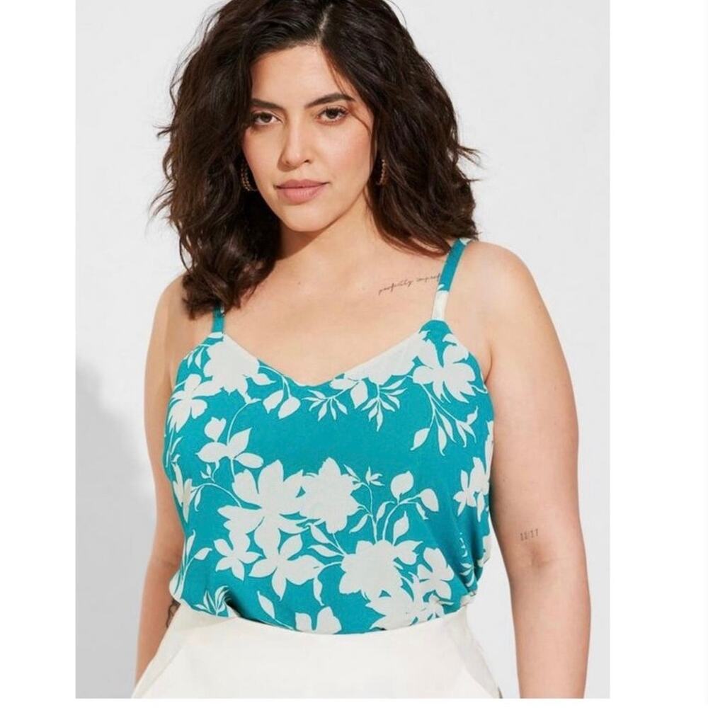 Torrid Teal White Shadow Floral Sophie Chiffon Swing Cami Top